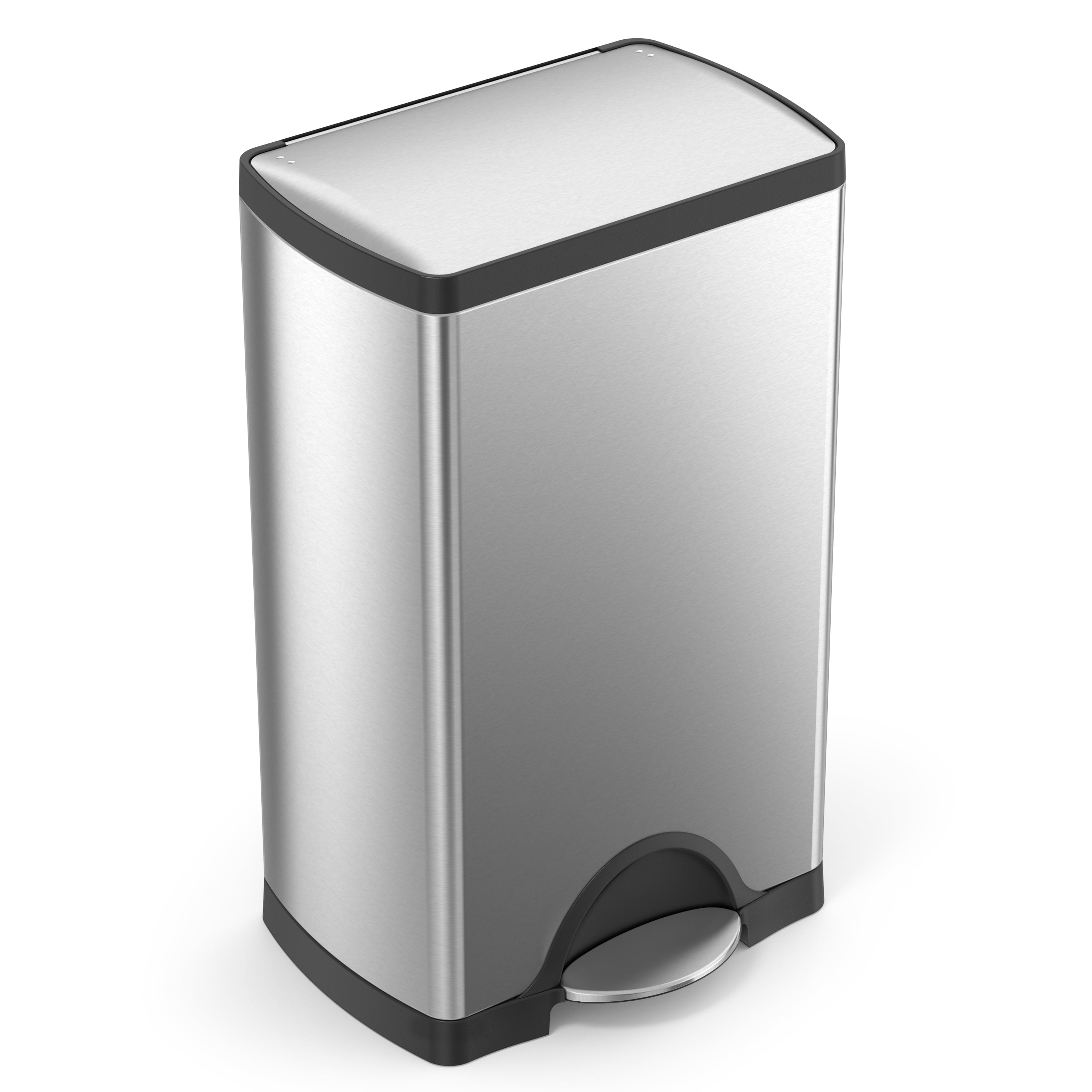 simplehuman 10-Liter Brushed Stainless Steel Slim Profile Step-On Trash Can  with Black Plastic Lid CW1180 - The Home Depot