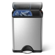 simplehuman 46 Liter / 12.2 Gallon Rectangular Dual Compartment Recycling Kitchen Step Trash Can, Brushed Stainless Steel
