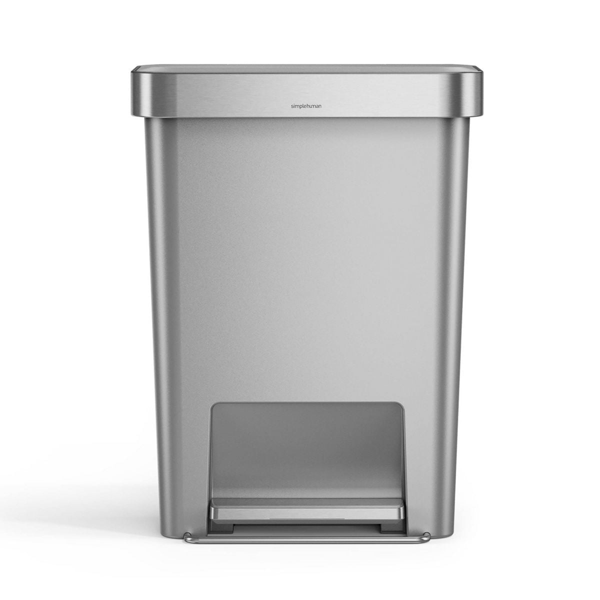 simplehuman 12 gal Plastic Rectangular Kitchen Step Trash Can With Liner Pocket, Alloy