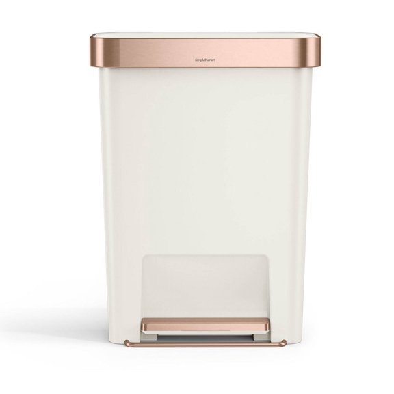simplehuman 12 gal Plastic Rectangular Kitchen Step Trash Can With Liner Pocket, Cream