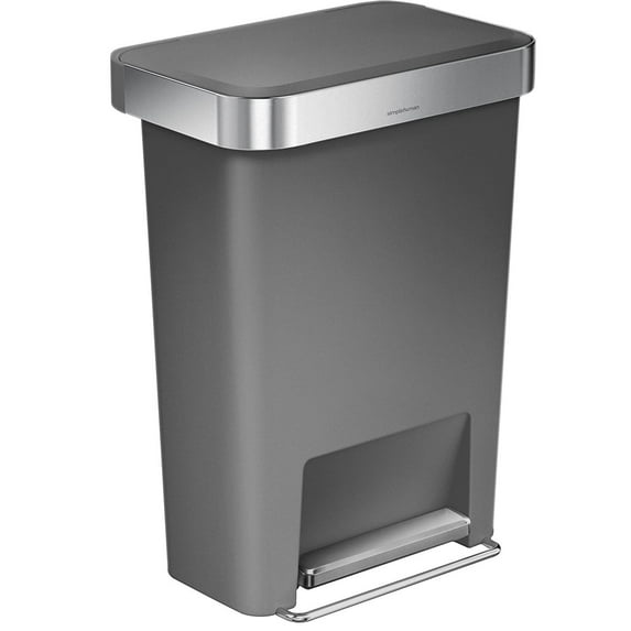 simplehuman 12 gal Plastic Rectangular Kitchen Trash Can with Liner Pocket, Grey