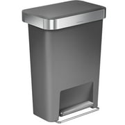 simplehuman 12 gal Plastic Rectangular Kitchen Trash Can with Liner Pocket, Grey