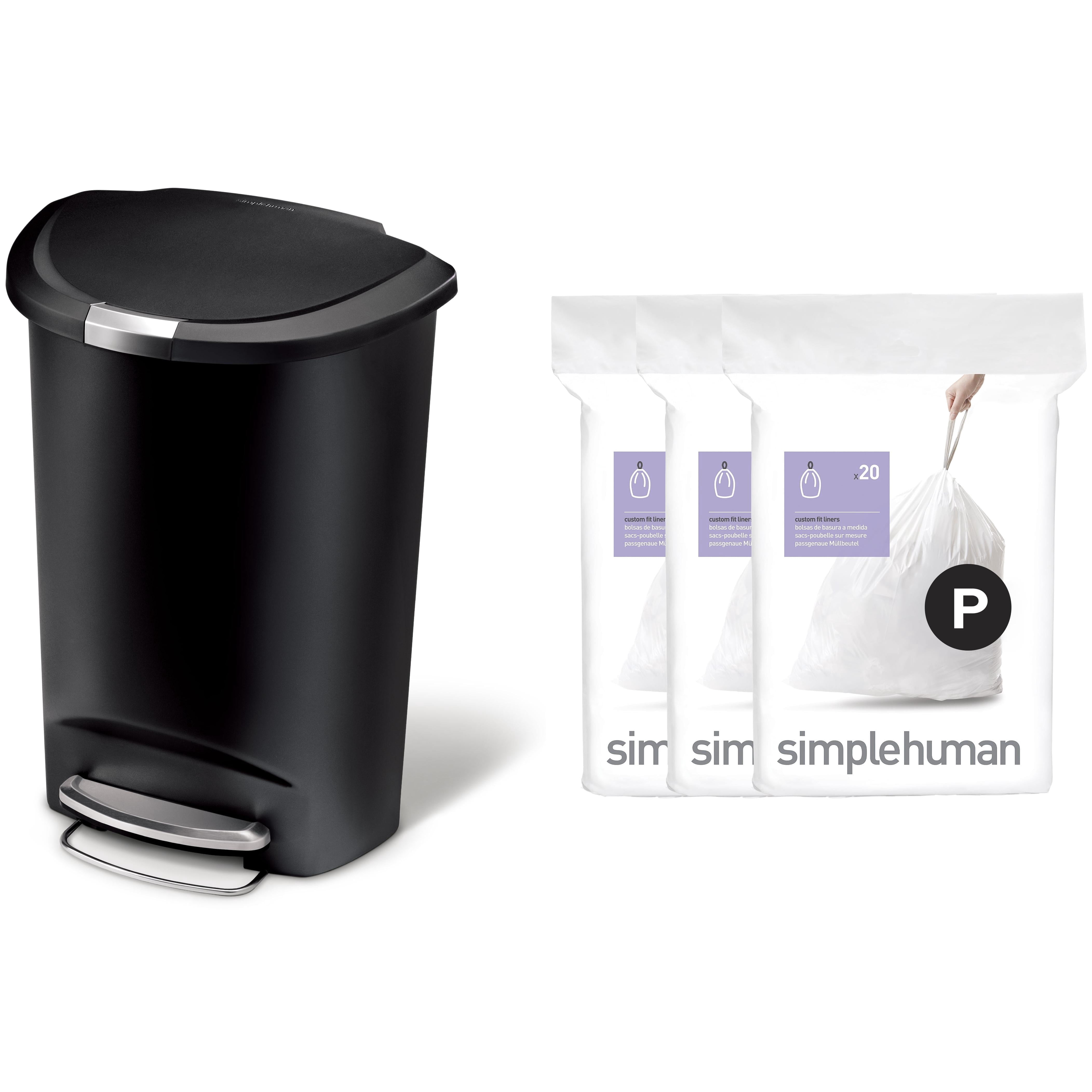 simplehuman 13 Gallon Trash Can and 60 pcs Code P Trash Bag Combo