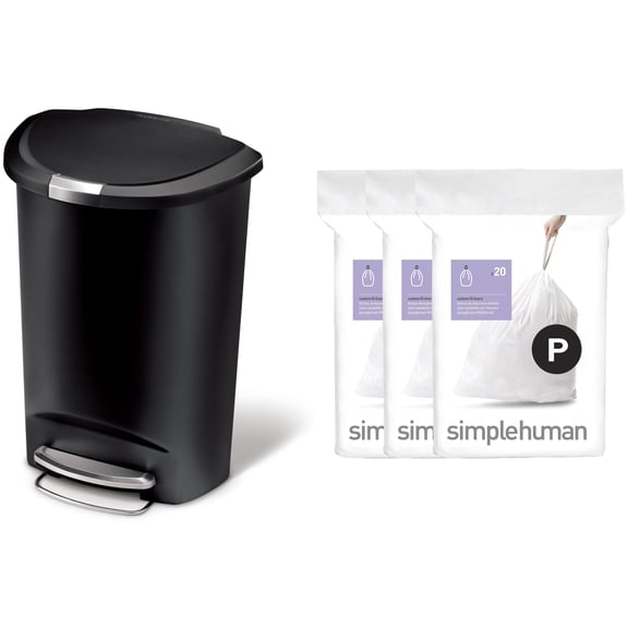 simplehuman 13 Gallon Trash Can and 60 pcs Code P Trash Bag Combo