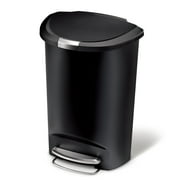 simplehuman 13 Gallon Trash Can, Black Plastic Semi-Round Step Kitchen Trash Can with Secure Slide Lock