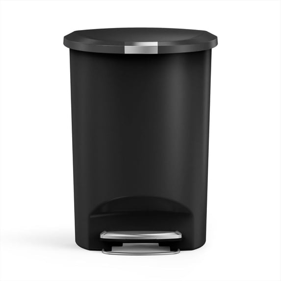 simplehuman 13 Gallon Trash Can, Black Plastic Semi-Round Step Kitchen Trash Can with Secure Slide Lock