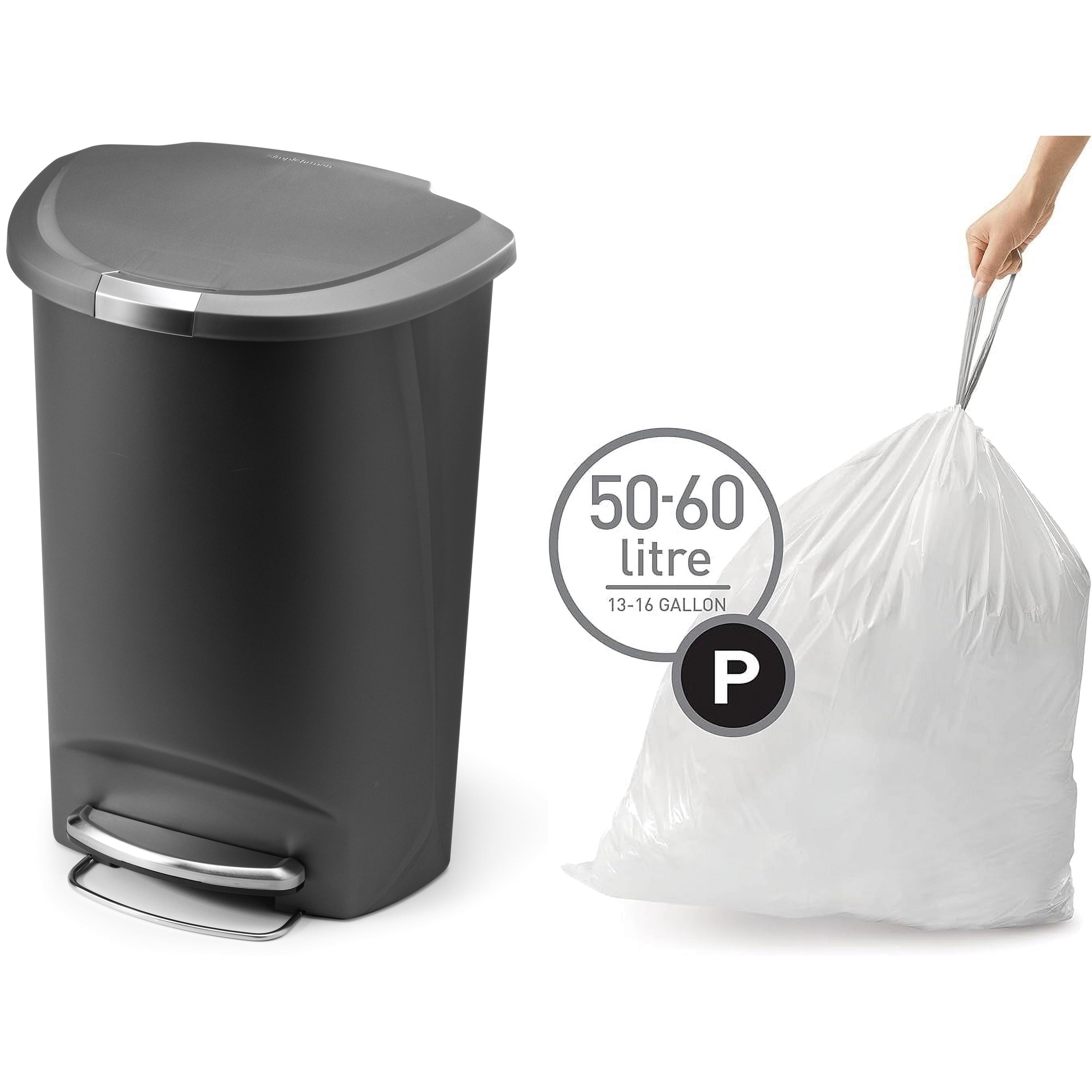 simplehuman 13 Gallon Trash Can and 200 pcs Code P Trash Bag Combo ...
