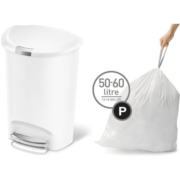 simplehuman 13 Gallon Trash Can and 200 pcs Code P Trash Bag Combo