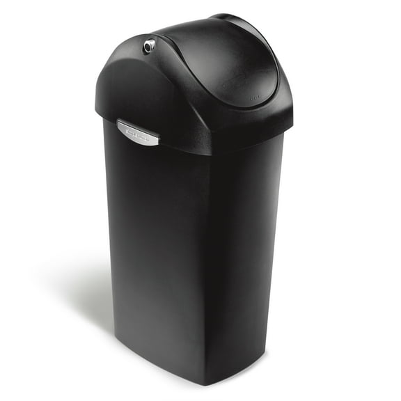 simplehuman 16 gal Plastic Swing Lid Kitchen Trash Can, Black