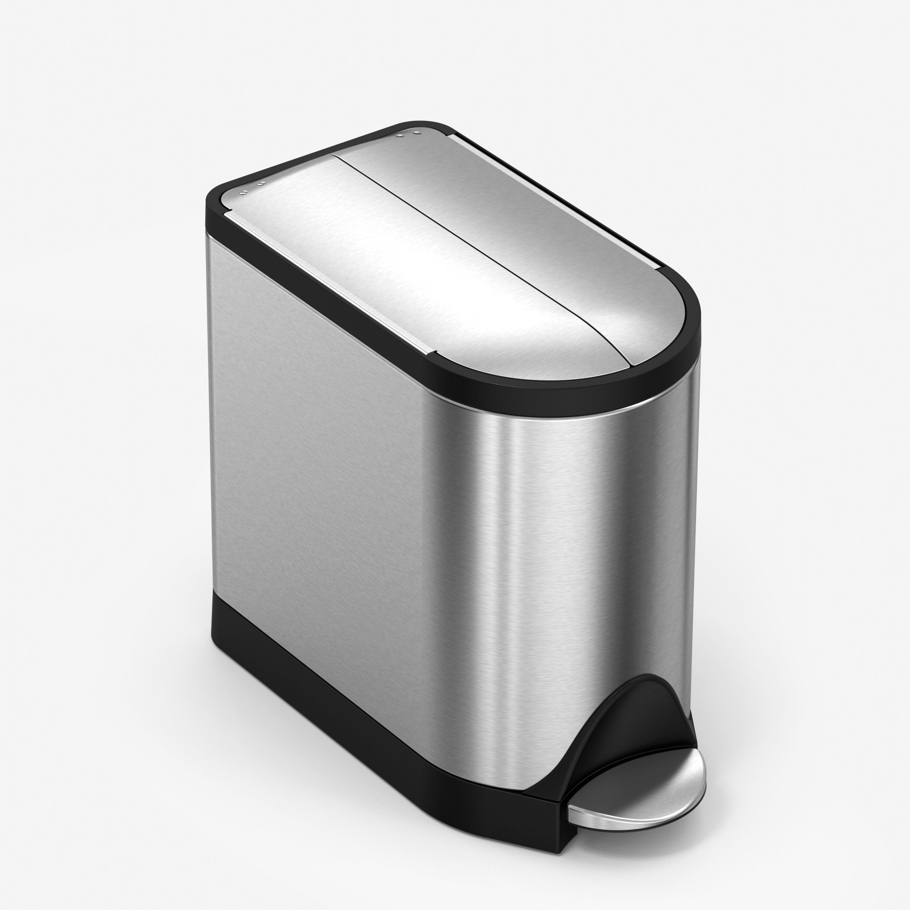 Brushed Stainless Steel Butterfly Lid Bathroom Trash Can, 2.6 Gallon