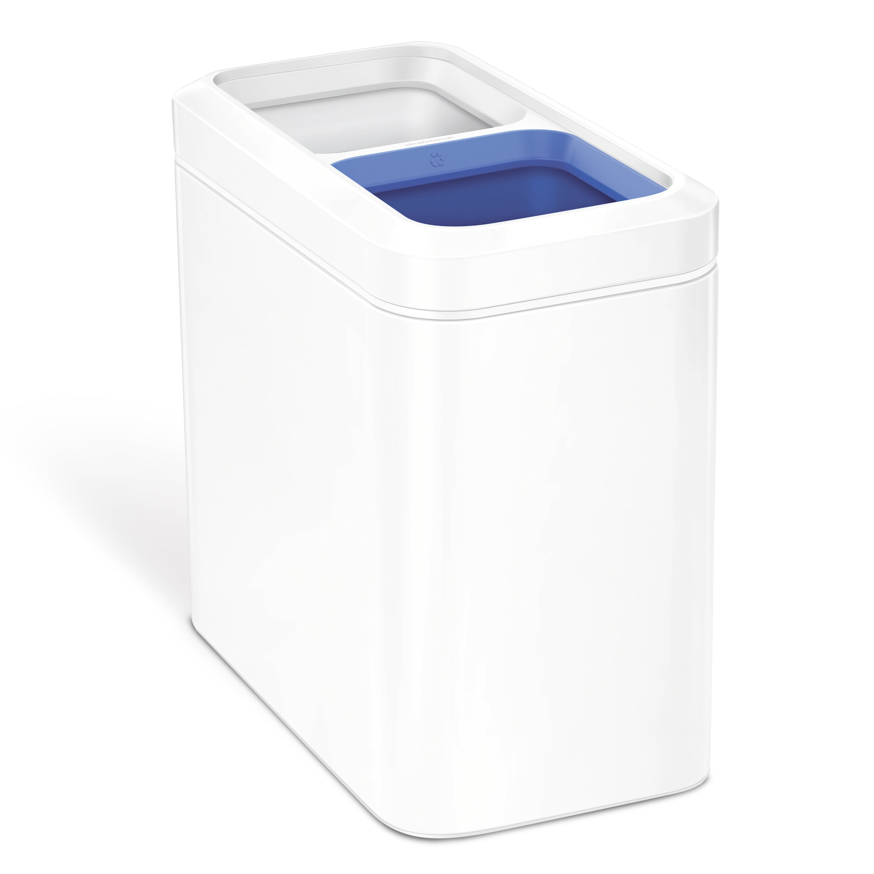 White Stainless Steel Dual Compartment Slim Trash Can