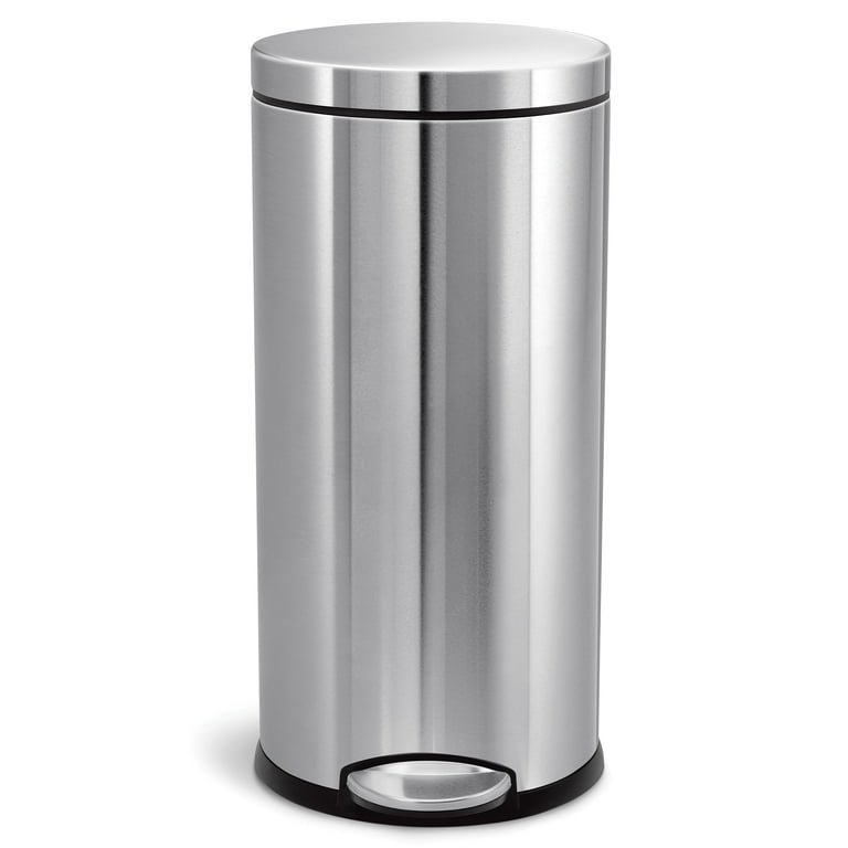 simplehuman 30L Gallon Round Step Trash Can, Stainless Steel