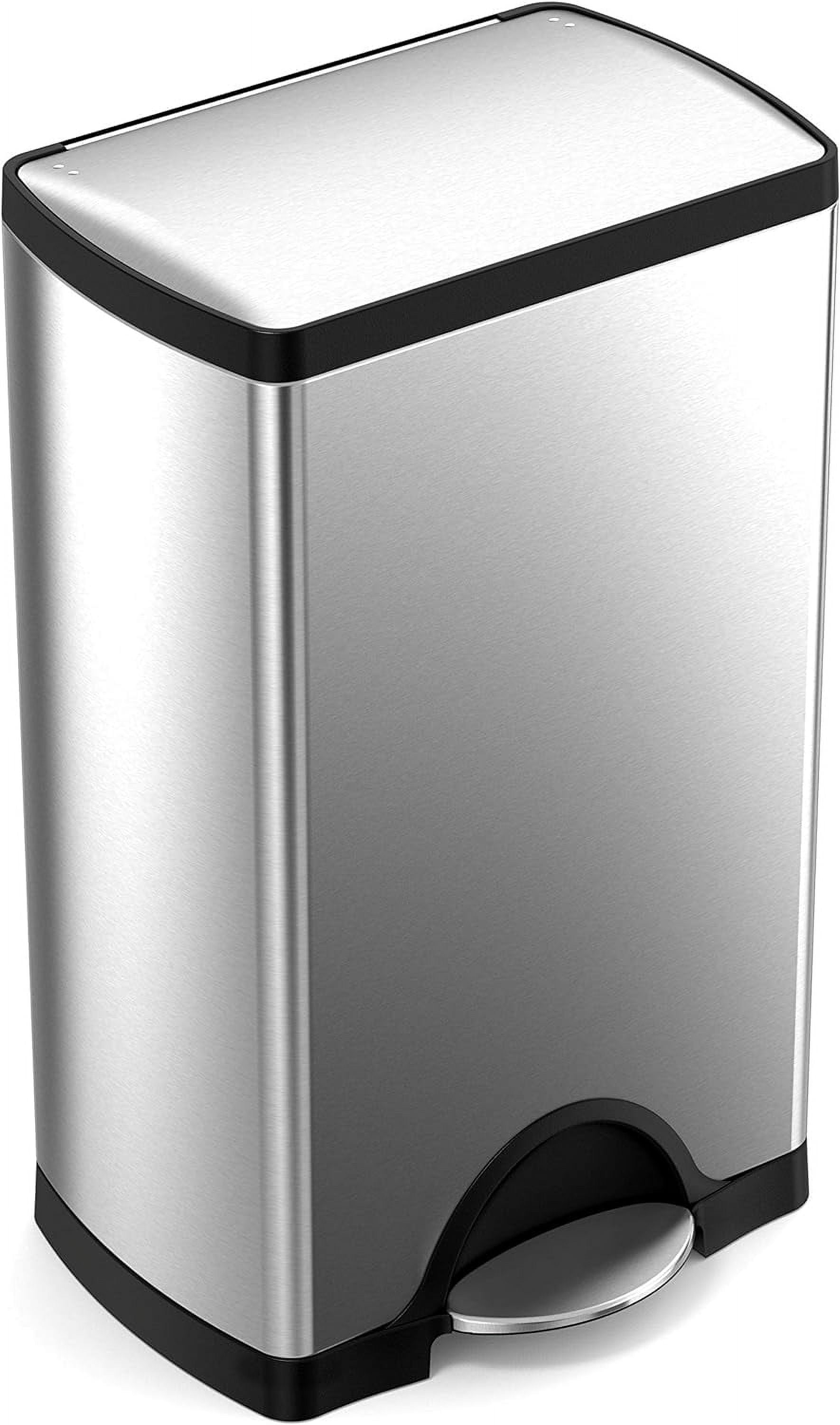 Brushed Stainless Steel 10 Gallon Rectangular Step Trash Can