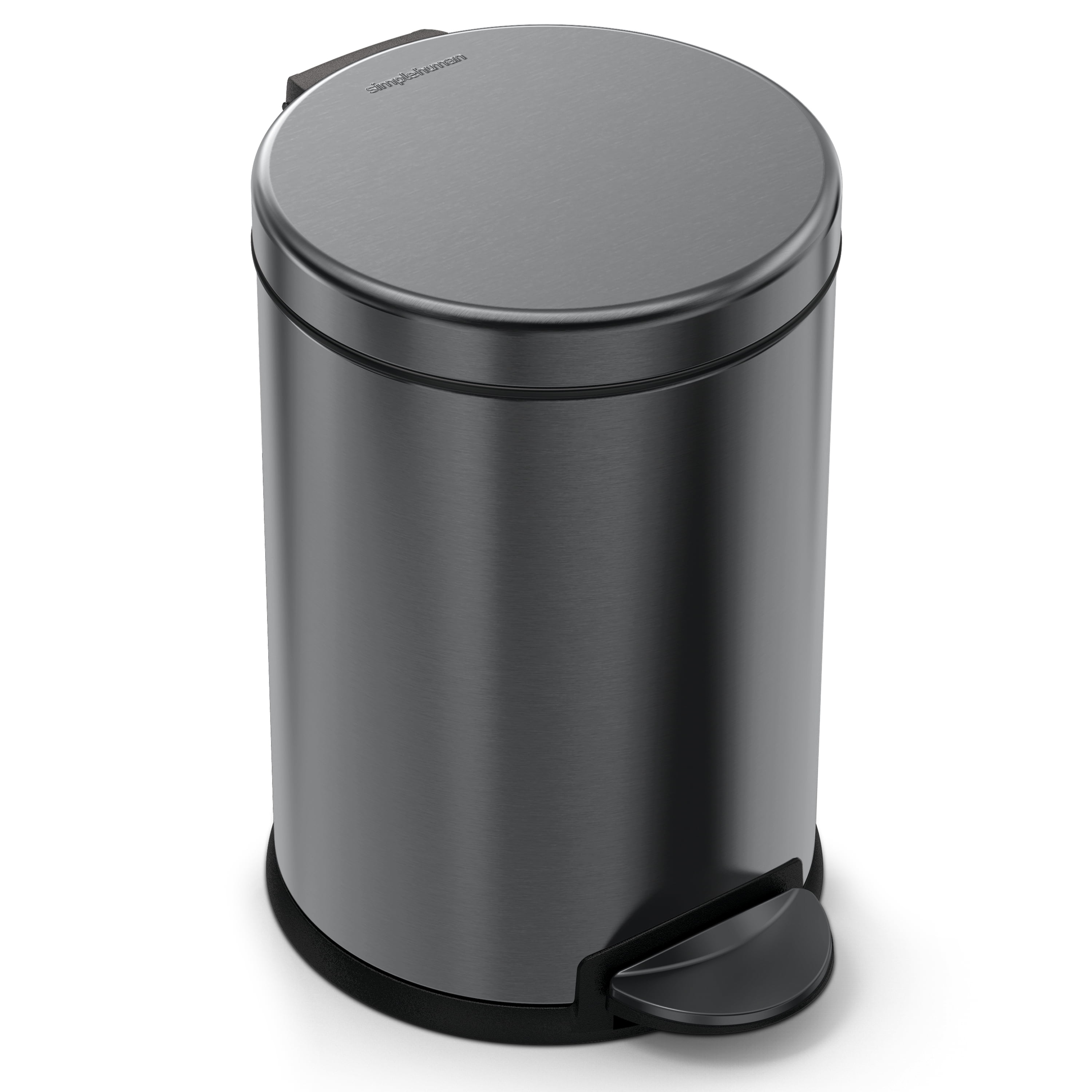 simplehuman Mini Round Steel Trash Can, 7-3/8H x 5W x 5D, 1.6 Qt, Black