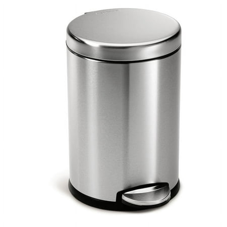 simplehuman 4.5 Liter / 1.2 gal Round Stainless Steel Bathroom Step Trash Can, Brushed