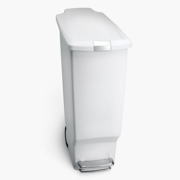 simplehuman Kitchen Trash Can, 10.6 Gallon Plastic Step Garbage Bin with Secure Slide Lock Lid, White