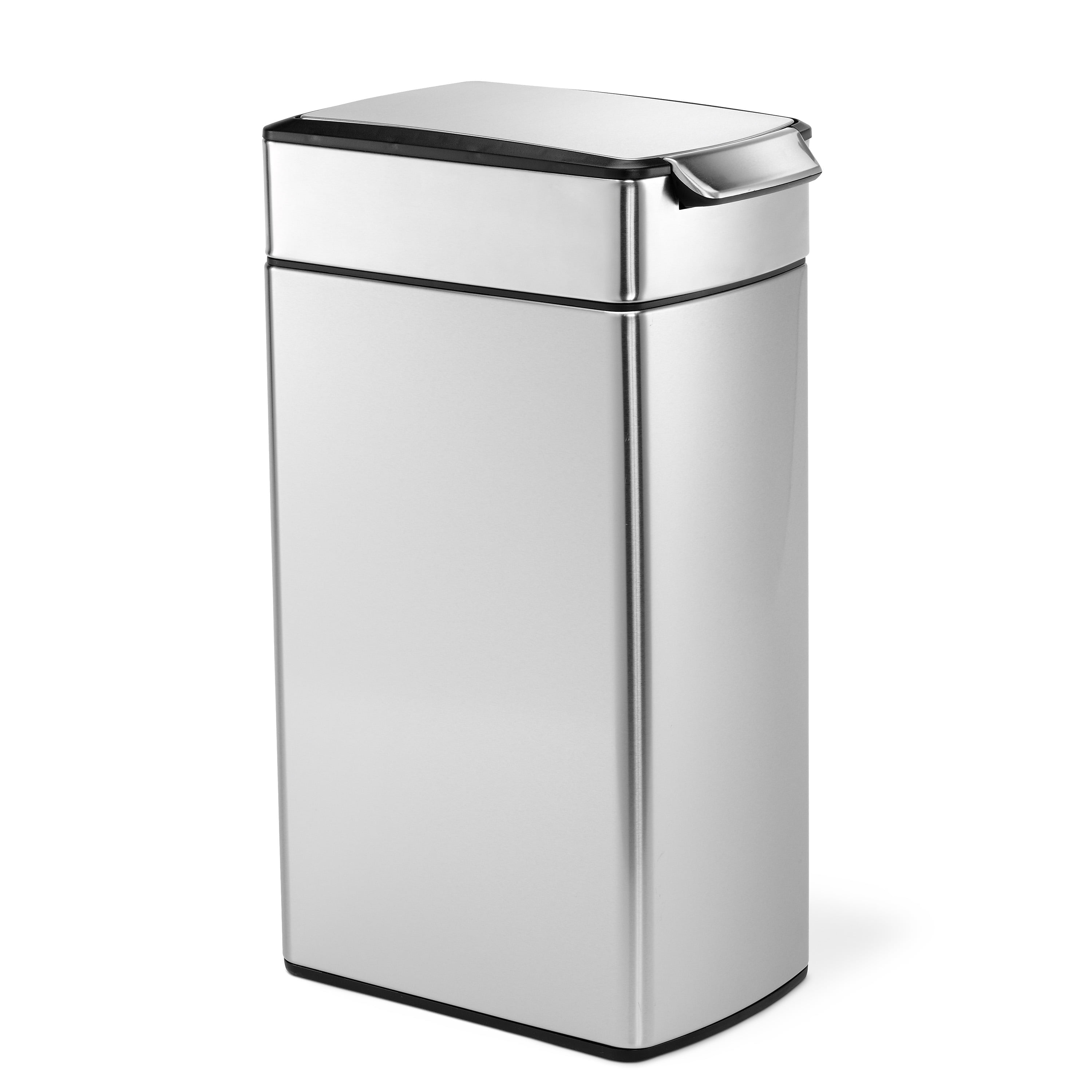 Slim Brushed Stainless Steel Touch-Bar Trash Can, 40L