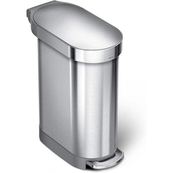 simplehuman 45 Liter / 12 Gallon Slim Kitchen Step Trash Can with Liner Rim, Brushed Stainless Steel