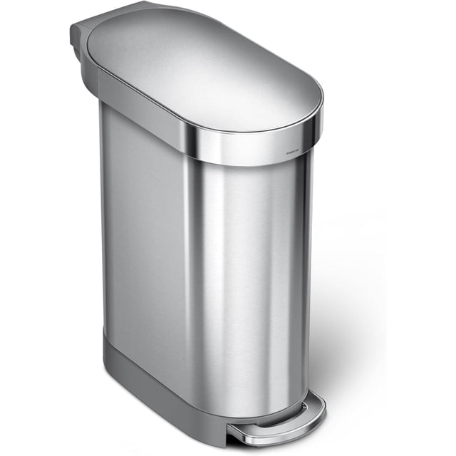 simplehuman 45 Liter / 12 Gallon Slim Kitchen Step Trash Can with Liner Rim, Brushed Stainless Steel
