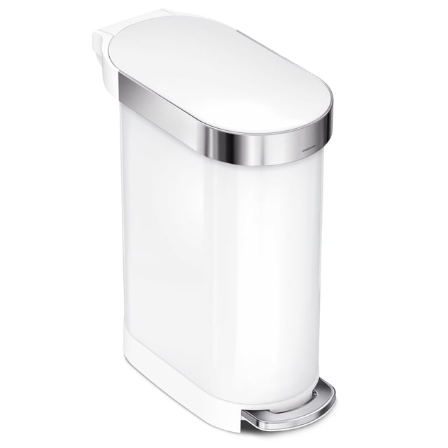simplehuman Kitchen Trash Can, 45 Liter / 12 Gallon Slim Step Garbage Bin with Soft Close Lid, White