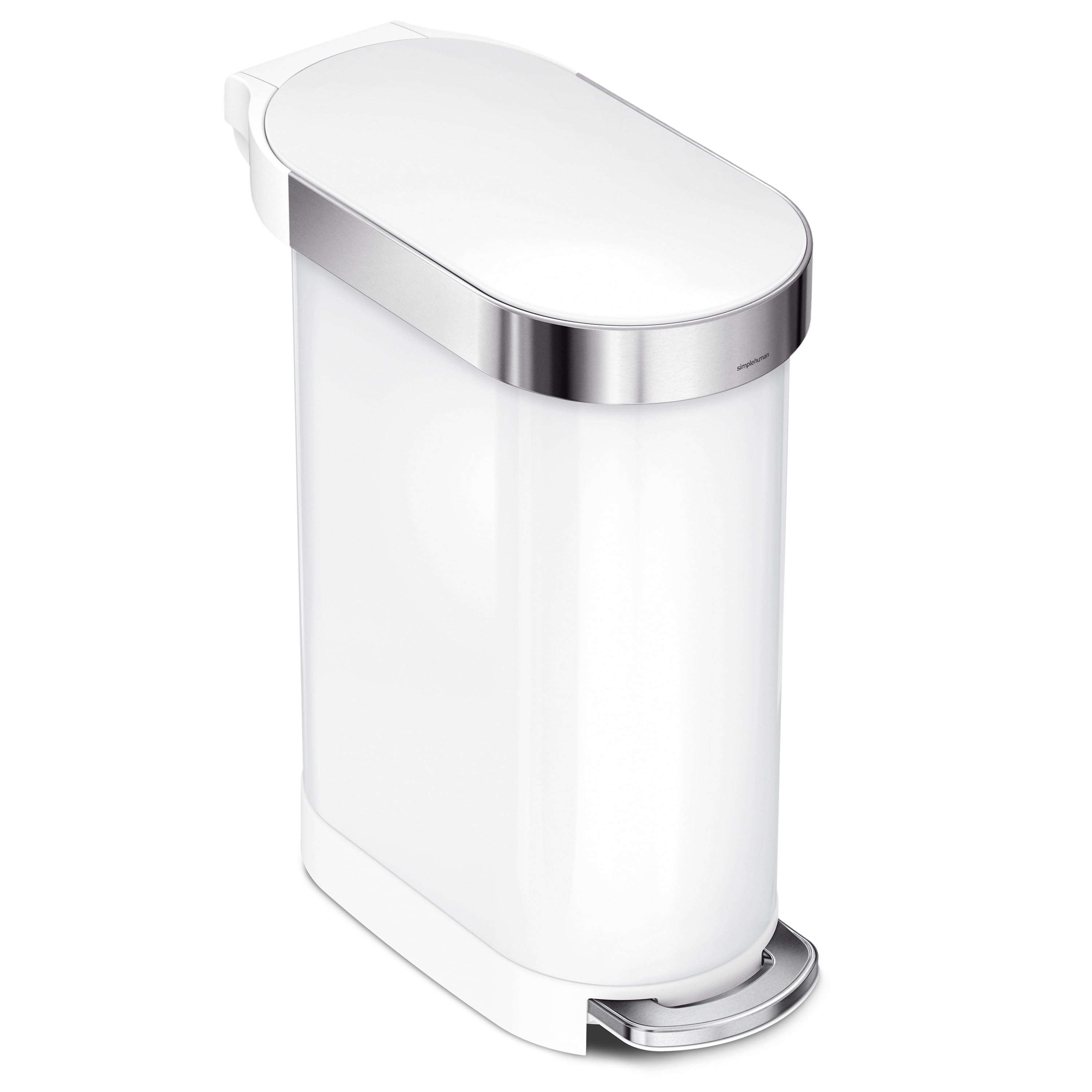 White Stainless Steel 12 Gallon Slim Step Trash Can