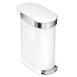 simplehuman 45 Liter / 12 Gallon Slim Hands-Free Kitchen Step Trash Can, White Stainless Steel