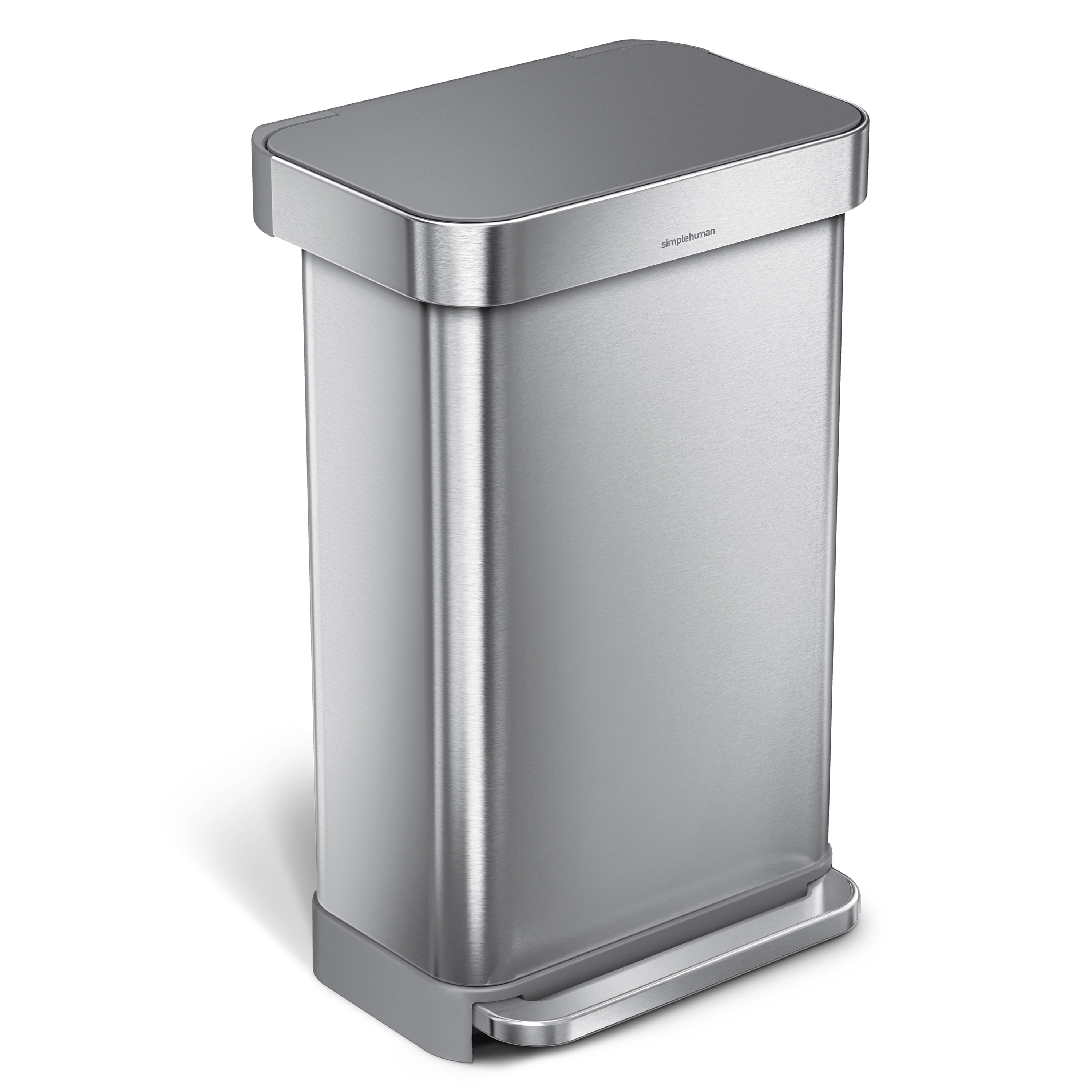 https://i5.walmartimages.com/seo/simplehuman-45-Liter-Rectangular-Hands-Free-Kitchen-Step-Trash-Can-with-Soft-Close-Lid-Brushed-Stainless-Steel-with-Plastic-Lid-Like-New_2da34a46-de51-40b0-9df1-88d793bf256b.e9b6c7a24aa350a8bfa11b9f49c50d5f.jpeg