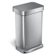simplehuman Kitchen Trash Can, 11.8 Gallon Stainless Steel Step Garbage Bin with Soft Close Lid. Silver