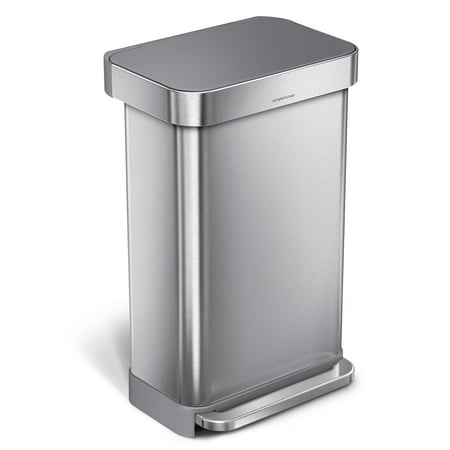 simplehuman Kitchen Trash Can, 11.8 Gallon Stainless Steel Step Garbage Bin with Soft Close Lid. Silver