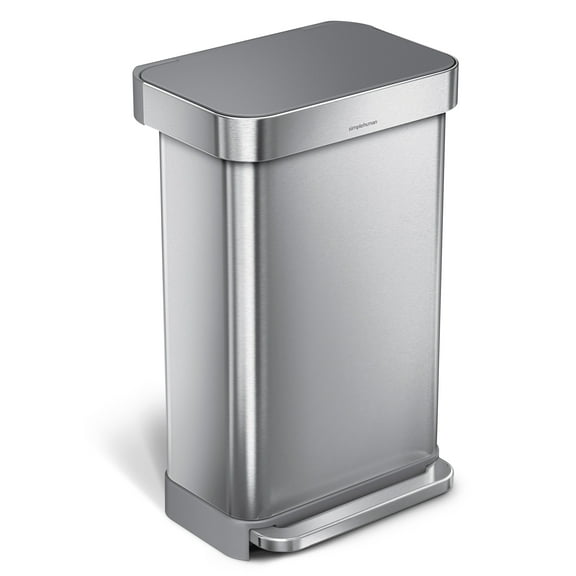 simplehuman 45 Liter Rectangular Kitchen Step Trash Can, Brushed Stainless Steel with Plastic Lid