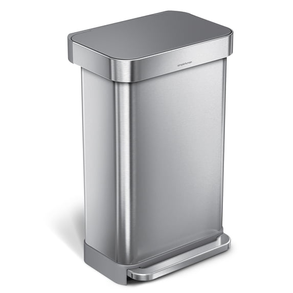 simplehuman Kitchen Trash Can, 11.8 Gallon Stainless Steel Step Garbage Bin with Soft Close Lid. Silver