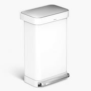 simplehuman Kitchen Trash Can, 11.8 Gallon Stainless Steel Step Garbage Bin with Soft Close Lid. White