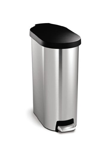 simplehuman 45 liter / 12 gallon slim step trash can, brushed stainless steel with plastic lid