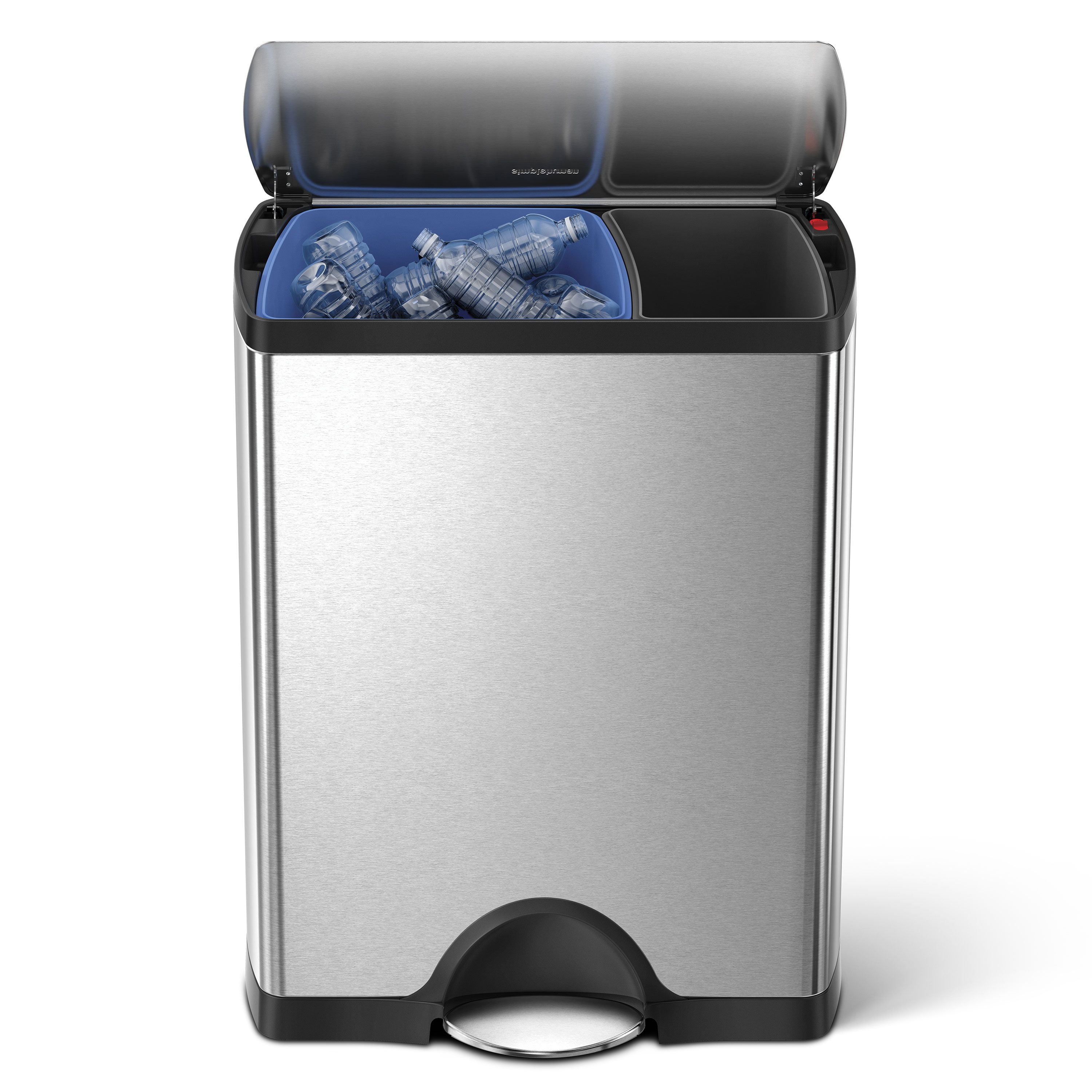 Brushed Stainless Steel Dual Compartment Recycling Kitchen Trash Can