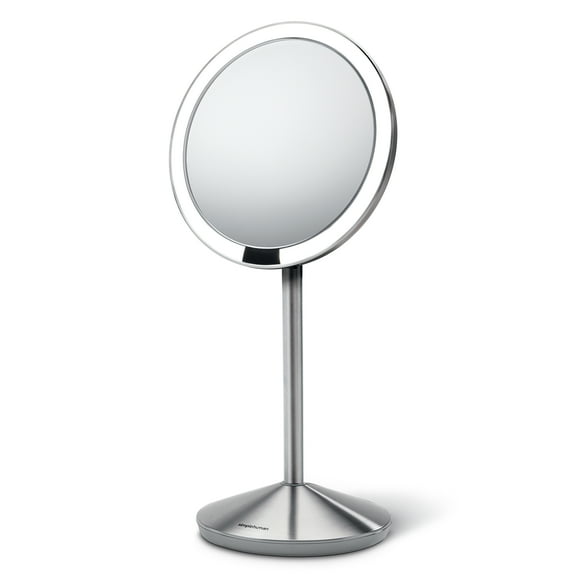 simplehuman 5" Round Mini Travel Sensor Makeup Mirror, 10x Magnification, Rechargeable, Brushed Stainless Steel