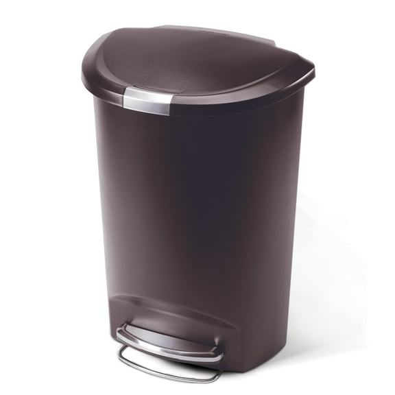 simplehuman Kitchen Trash Can, 13 Gallon Plastic Step Garbage Bin with Secure Slide Lock Lid, Brown
