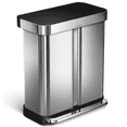 thumbnail image 1 of simplehuman 58 Liter / 15.3 Gallon Rectangular Dual Compartment Recycling Kitchen Step Trash Can with Soft-Close Lid, Brushed Stainless Steel with Black Plastic Lid, 1 of 6