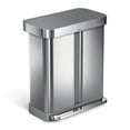 thumbnail image 1 of simplehuman 58 Liter / 15.3 Gallon Rectangular Dual Compartment Recycling Step, Brushed Stainless Steel with Soft-Close Plastic Lid Kitchen Trash Can, 1 of 5