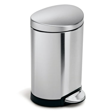 simplehuman 6 Liter / 1.6 Gallon Semi-Round Step Can, Brushed Stainless Steel