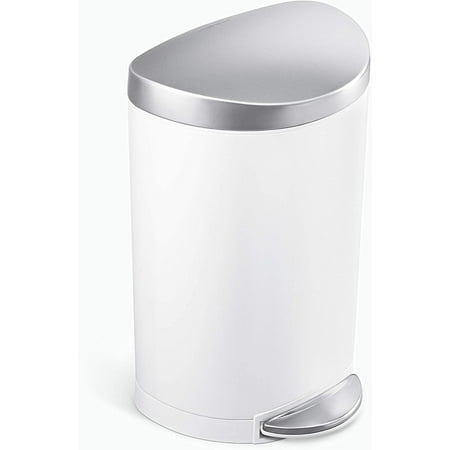 simplehuman 6 Liter / 1.6 Gallon Semi-Round Step Can, White Stainless Steel