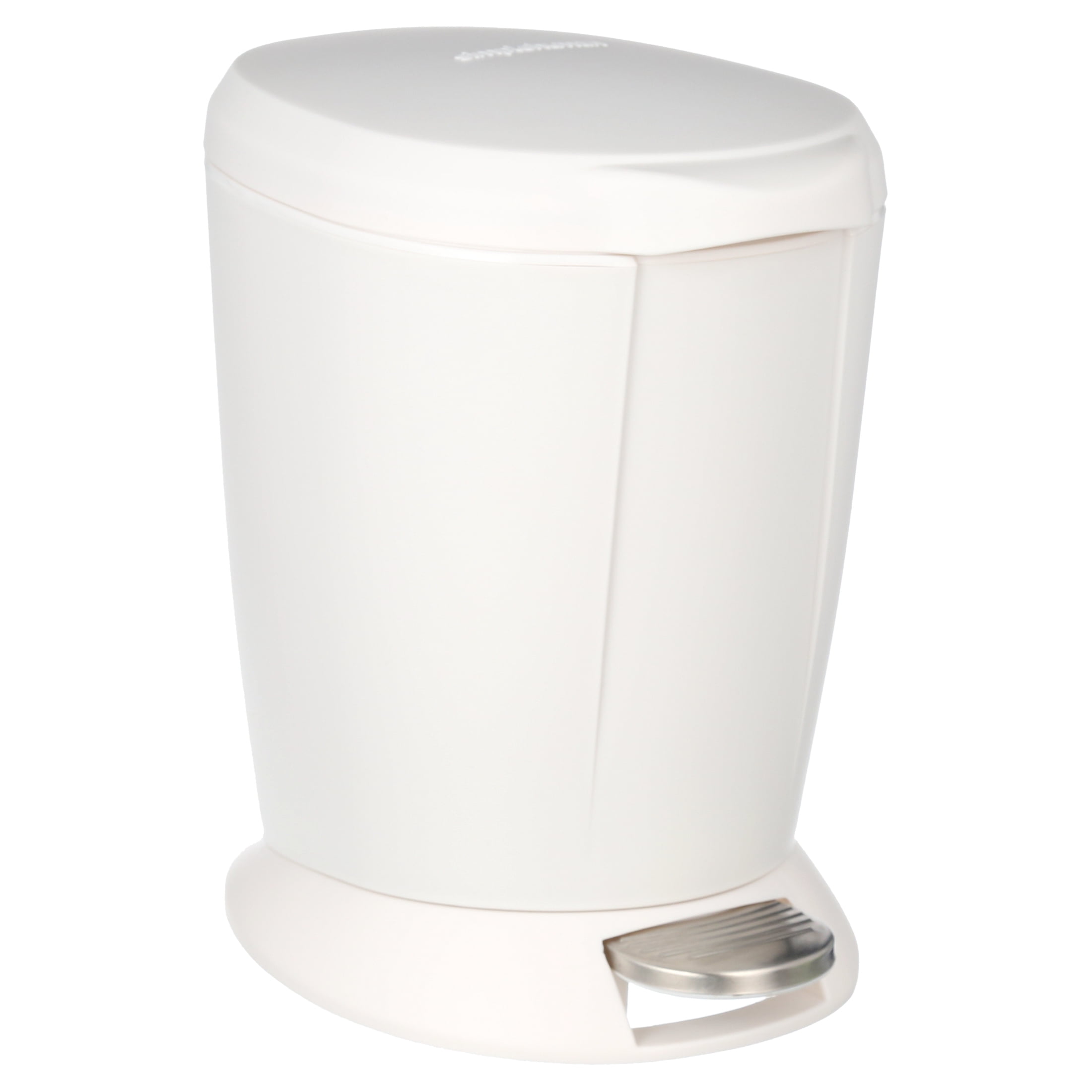 Compact White Plastic Bathroom Step Trash Can with Steel Pedal