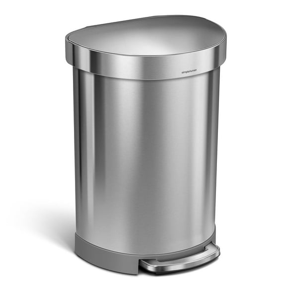 simplehuman 60 Liter / 16 Gallon Semi-Round Hands-Free Kitchen Step Trash Can with Soft-Close Lid, Brushed Stainless Steel