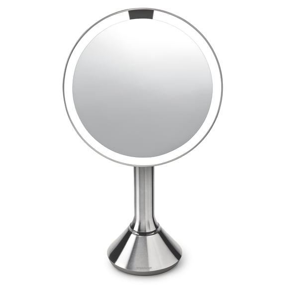 simplehuman 8 in Round Sensor Makeup Mirror, Touch-Control Dual Light, 5x Magnification, Brushed Stainless Steel