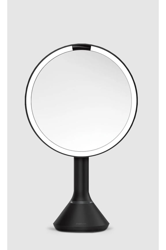 8" Round Sensor Makeup Mirror with Touch-Control Brightness, 10x Magnification, Cordless Matte Black