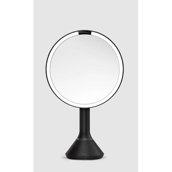 simplehuman 8" Round Sensor Makeup Mirror with Touch-Control Brightness, 10x Magnification, Cordless Matte Black