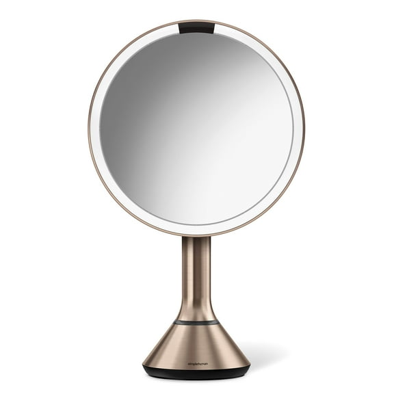 simplehuman 8" Round Sensor Makeup Mirror with Touch-Control Brightness, 5x Magnification, Cordless, Rose Gold Stainless Steel | Like-New
