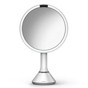 simplehuman 8 Round Sensor Makeup Mirror with Touch-Control Dual Light Settings, 5x Magnification, Rechargeable and Cordless, White Stainless Steel