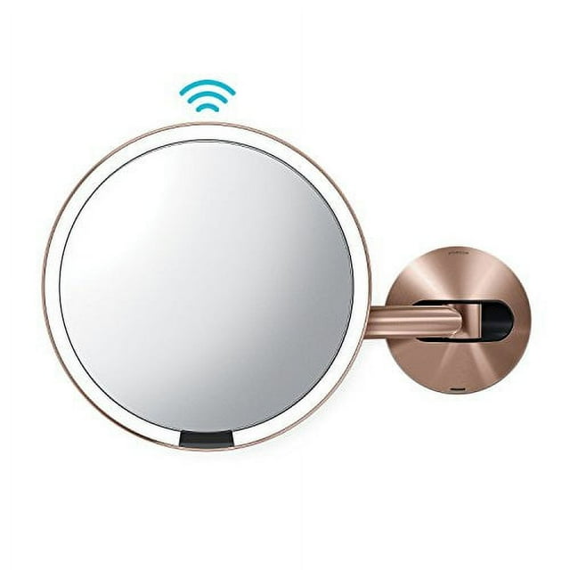 simplehuman 8" Sensor Makeup Mirror, Wall Mount, 5x Magnification, Rose Gold, Rose Gold Steel