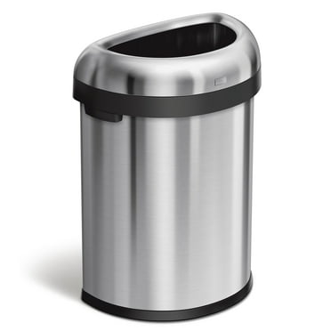 simplehuman 80 Liter / 21.1 Gallon Semi-Round Open Top Trash Can, Commercial Grade Heavy Gauge Brushed Stainless Steel