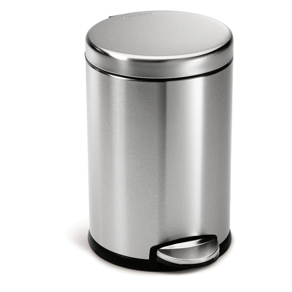 simplehuman Bathroom Trash Can, 4.5 Liter / 1.2 Gallon Stainless Steel Step Garbage Bin with Soft Close Lid, Silver